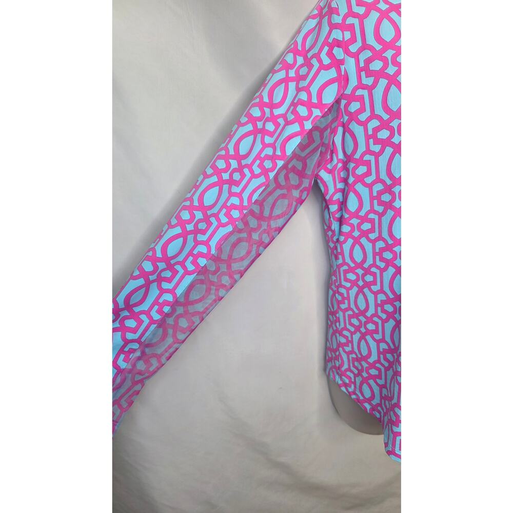 IBKUL Womens Medium Long Sleeve 1/4 Zip Golf Shirt UPF Pink Blue Geometric - Picture 6 of 10